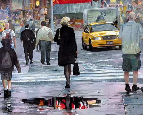 Люди в городе живопись