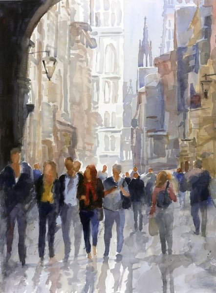 Городской пейзаж с людьми