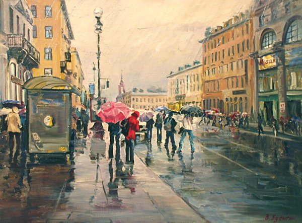 Пейзаж с людьми живопись