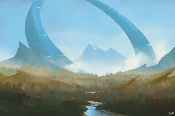 Вид пейзажа футуристический