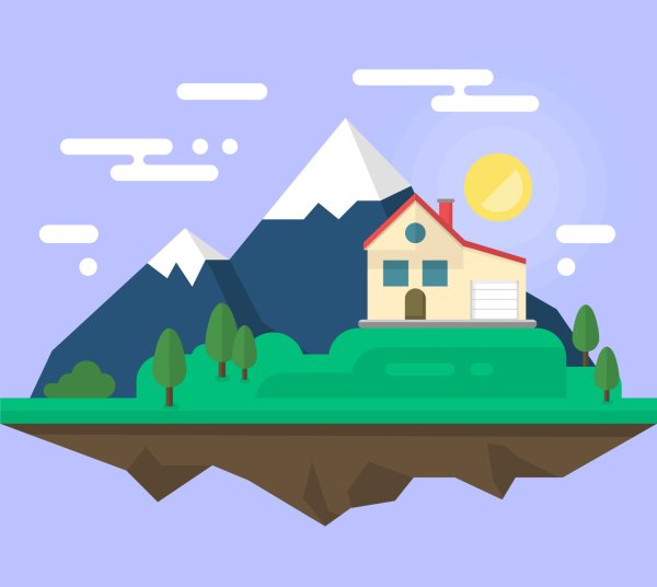 Пейзаж в стиле Flat домик