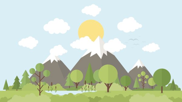Иллюстрации пейзажей в стиле флэт