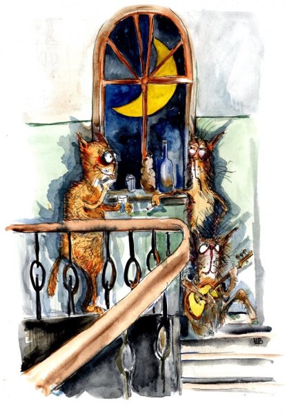 Пейзаж городской с котом