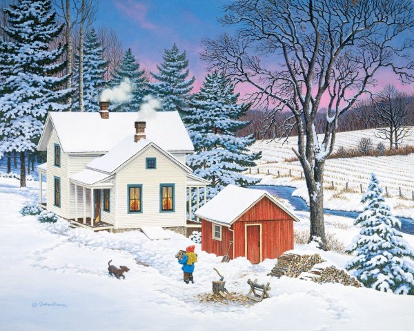 Зимний домик мультяшный