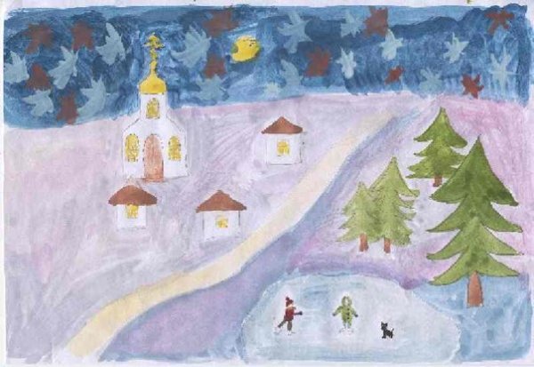 Рисование зимний лес