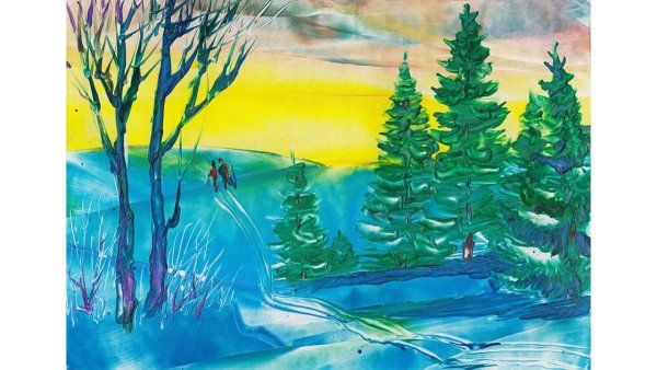 Граттаж зимний пейзаж для детей