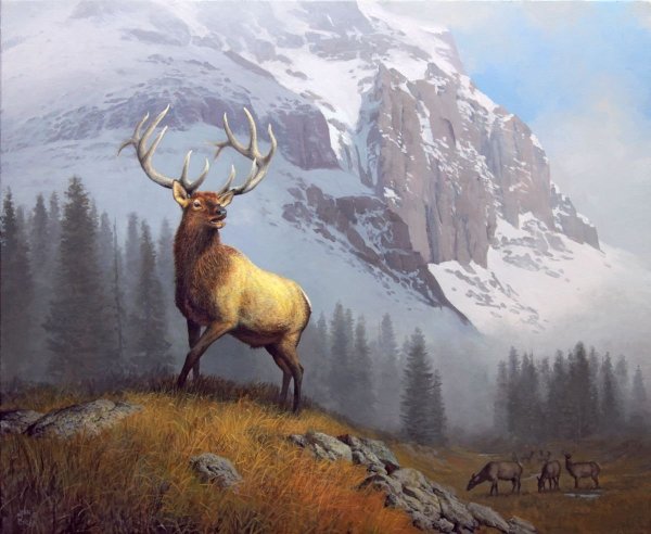 Алмазная мозаика река и олени