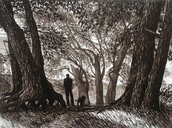 Пейзаж с людьми Графика