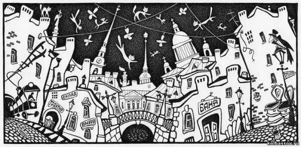 Городской пейзаж Графика маркером