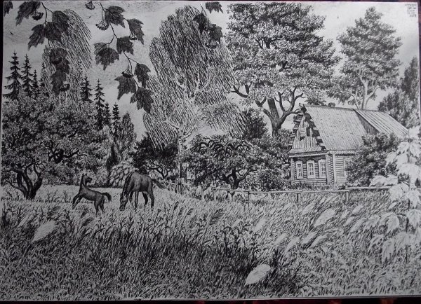 Пейзаж ручкой