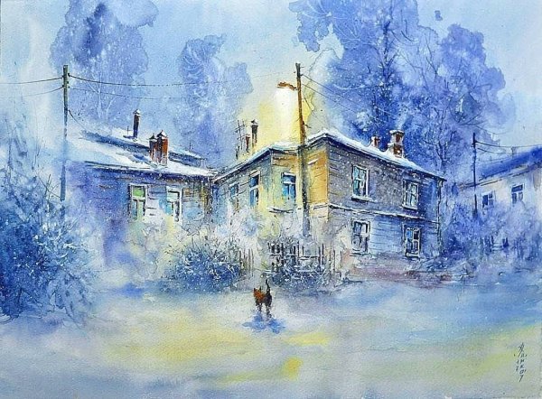 Питер зимой в акварели Ольги Литвиненко