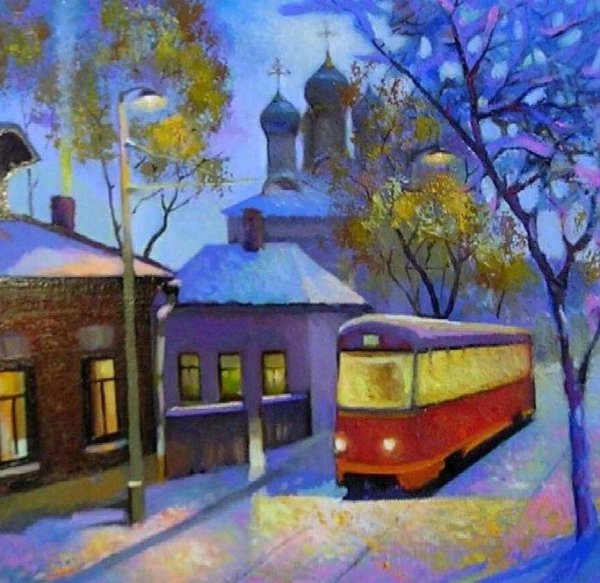 Ночной город гуашью