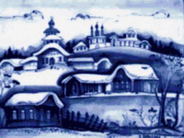 Гжель пейзаж акварелью