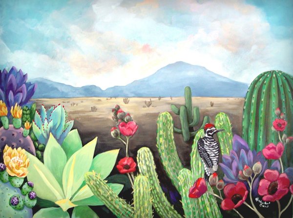 Акварель пустыни Кактус