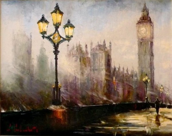 Городской пейзаж фонари живопись