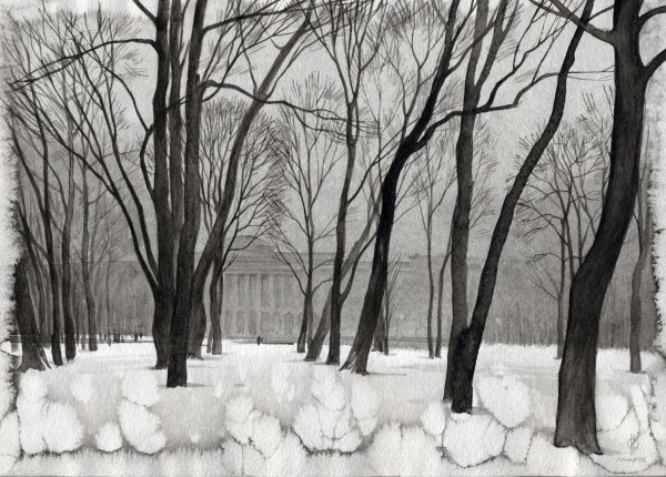 Зимний лес рисование карандашами