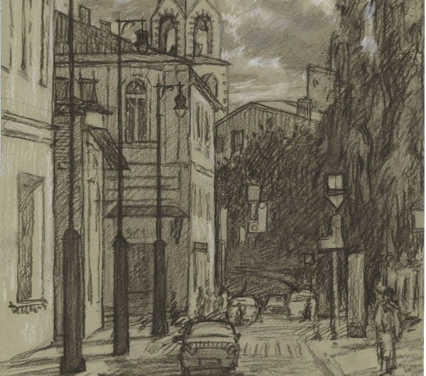 Городской пейзаж карандашом