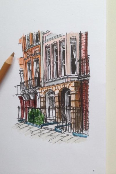 Скетч города маркерами