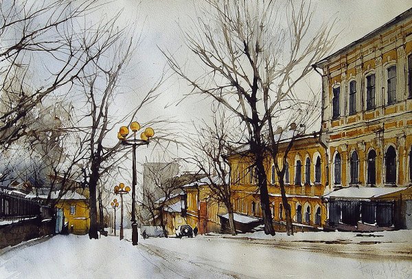 Художник Курсеев старый Саратов акварели