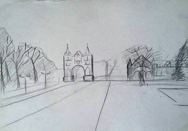 Городской пейзаж карандашом