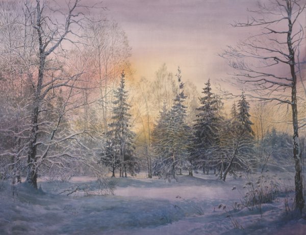 Зимние пейзажи русских художников гуашью