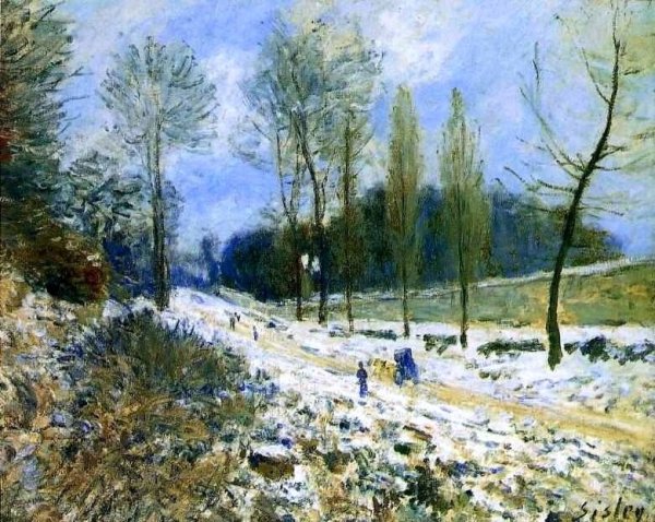 Альфред Сислей, деревенская улица зимой, 1893.