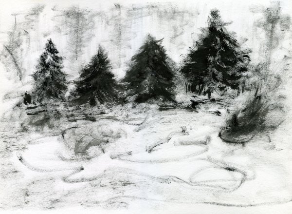 Зимний пейзаж в графике