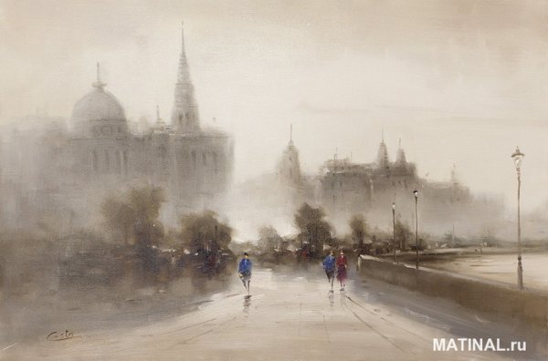 Туманный город живопись