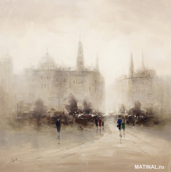 Туманный город живопись