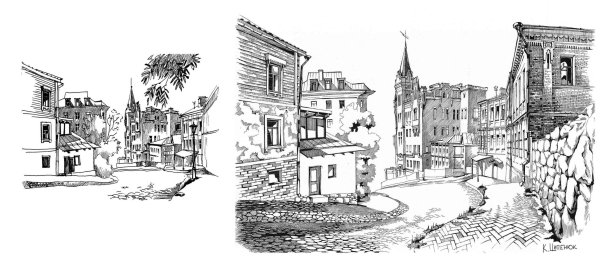 Городской пейзаж тушью