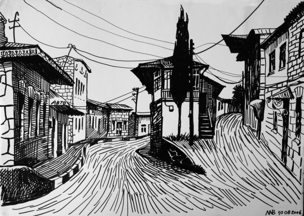 Городской пейзаж Графика маркером