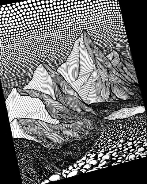 Стилизованный пейзаж гелевой ручкой