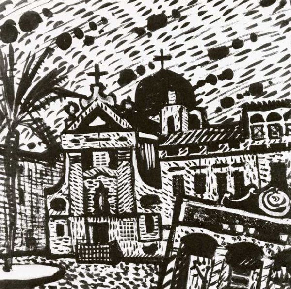 Граттаж ночной город