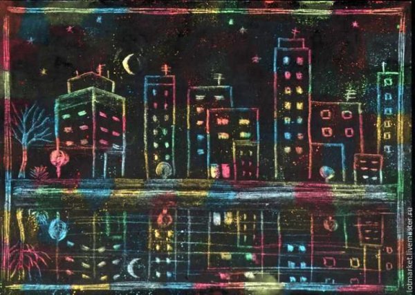 Граттаж сказочный город