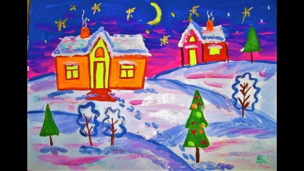 Этапы рисования зимнего пейзажа