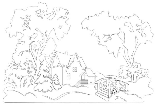 Новогодний пейзаж для вырезания