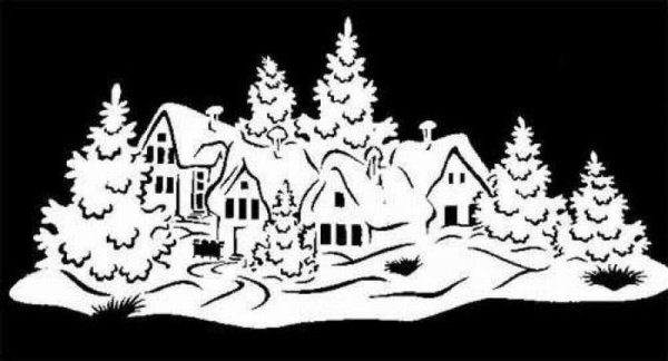 Вытанки на окна новогодние домики