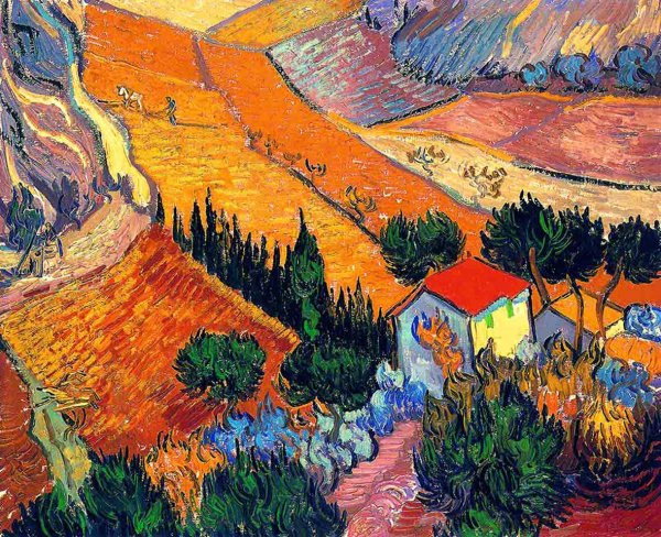 Ван Гог пейзаж с домом и пахарем Эрмитаж