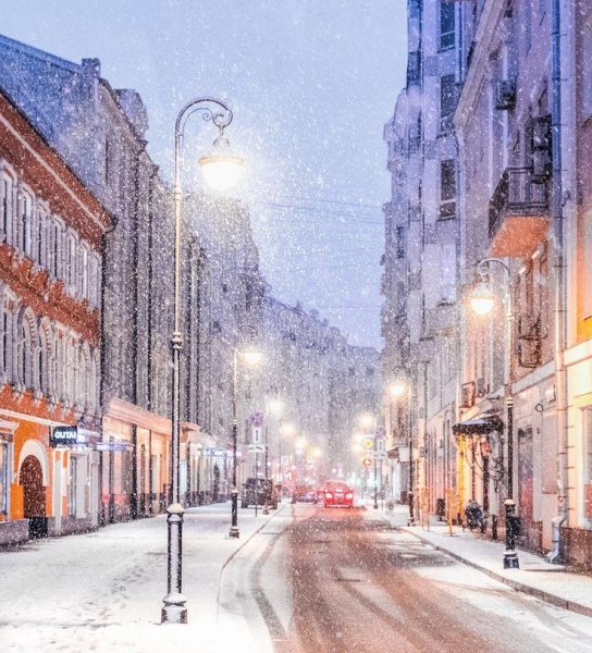 Живопись город в снегу