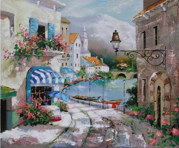 Городской пейзаж маслом на холсте