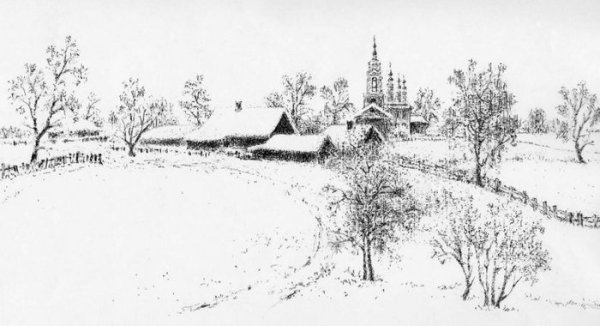 Зимние зарисовки карандашом