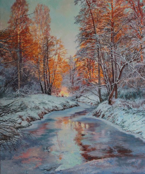 Художник Анатолий Перегудов-Васильев деревня зимой