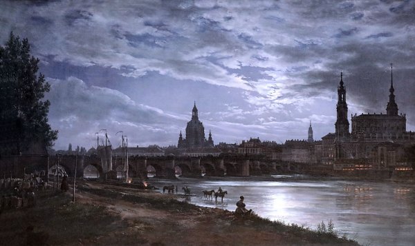 Юхан Кристиан даль. Вид на Дрезден в лунном свете 1839 год