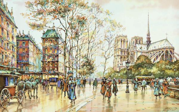 Городской пейзаж в акварели Париж