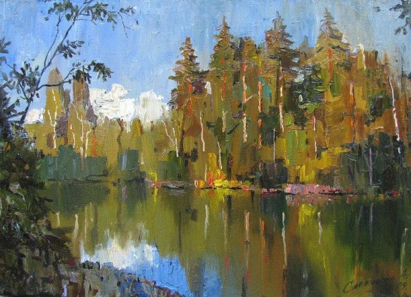 Пейзаж темпера Этюд-пленэр