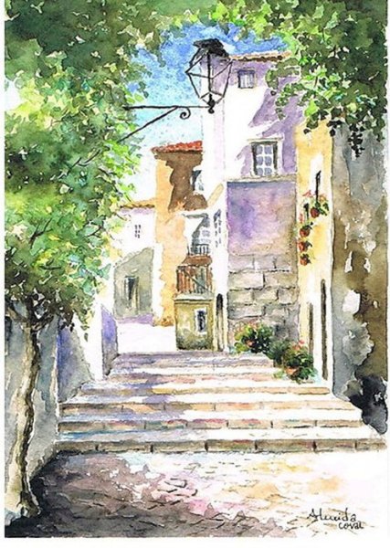 Акварель Португалии улочки