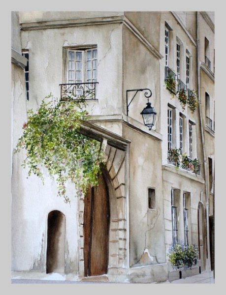 Французские улочки акварель