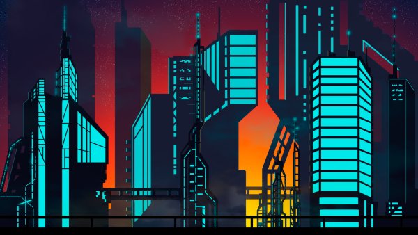 Нарисованный киберпанк город