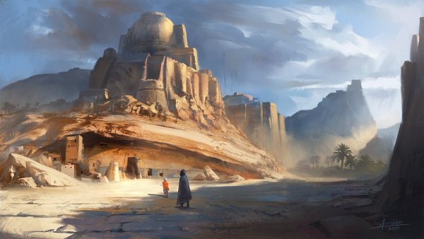 Пустынный деревня фэнтези арт