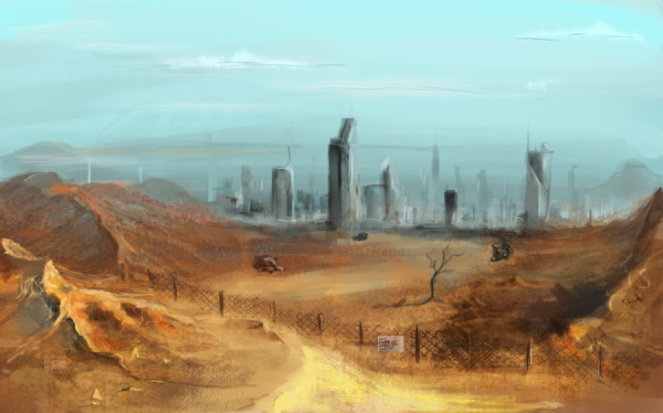 Постапокалиптический пейзаж киберпанк